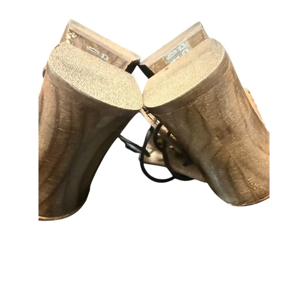 BED|STU Mali Cutout Leather Lace‎ Up Platform Wood Heel Sandals 6.5
